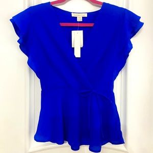 MONTEAU 💙Blue Ruffled V-neck Blouse